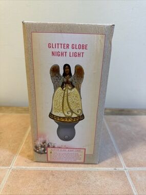 Cracker Barrel Gold and White Angel Glitter Globe Night Light